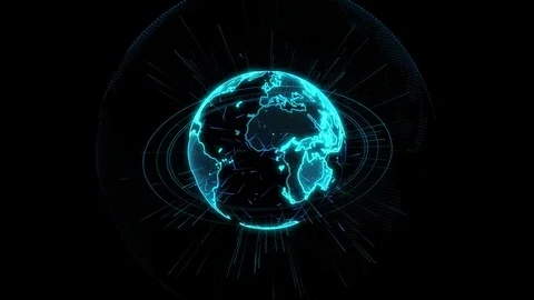 Rotation of a shining Planet Earth with particles. Abstract background with a Video stock 76039982