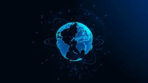 Rotation of a shining Planet Earth with particles. Abstract background with a Stock Footage 76041293