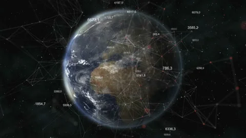 Rotation of the shining planet Earth with particles, plexus and numbers Stock Footage 102700448