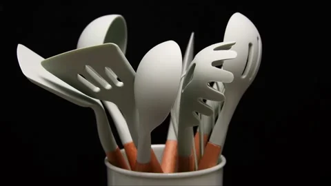 Rotation of silicone or rubber kitchen utensils Video stock 144663107