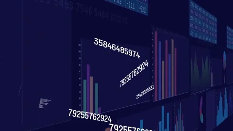 Rotation starting 3D bar chart spinning shifting to reveal panels updating data Stock Footage 328304066