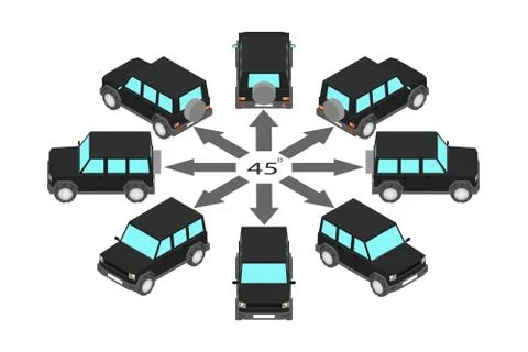 Rotation of the SUV by 45 degrees. Stock Illustration