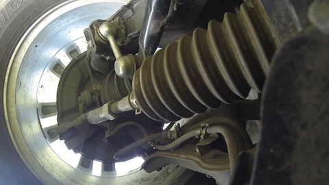 The rotation of the wheels, working suspension car Stock Footage