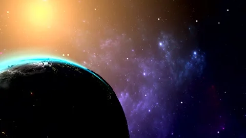 Rotational movement of Earth on background outer space. Satellite View Stock Footage 301360639