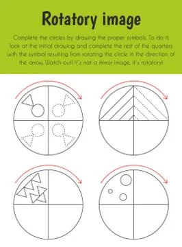 Rotatory image Educational Sheet. Primary module for Spacial Understanding. 5 Illustrazione stock