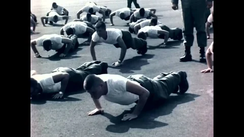 ROTC students do pushups, learn to fight and they shoot M14 rifles on a range as Video stock 92800935