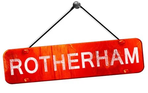 Rotherham, 3D rendering, a red hanging sign Stock Illustration