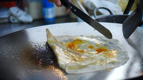 Roti, southern flat bread cooking thai street food, Thailand Stock Footage 88338823