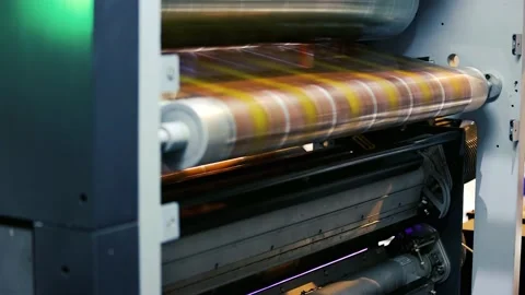 Rotogravure printing method. Nylon, PET, LLDPE films bring to use at the Stock Footage 235902284