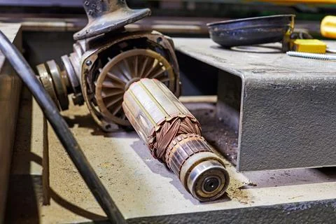 Rotor of the disassembled angle grinder Stock Photos