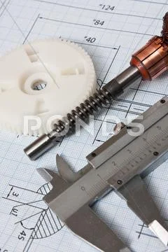 Rotor of electromotor and drawing Stock Photos