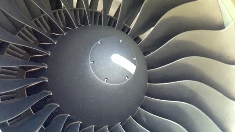 Rotor of rotating engine Airbus A-380 in static parking lot. Close-up Video stock 107132645