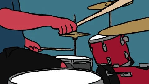 Rotoscope animation of drummer playing drum in retro vintage style. loop mode Vídeo Stock 332457994