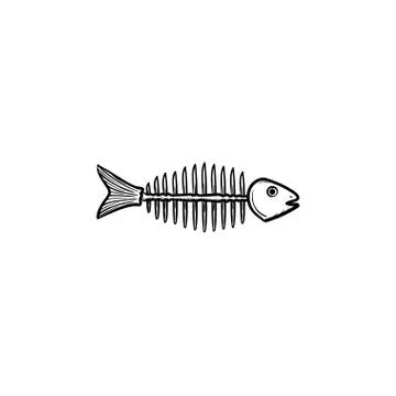 Rotten fish skeleton with bones drawn sketch icon. Stock Illustration