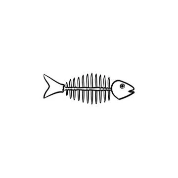 Rotten fish skeleton with bones drawn sketch icon. Illustrazione stock