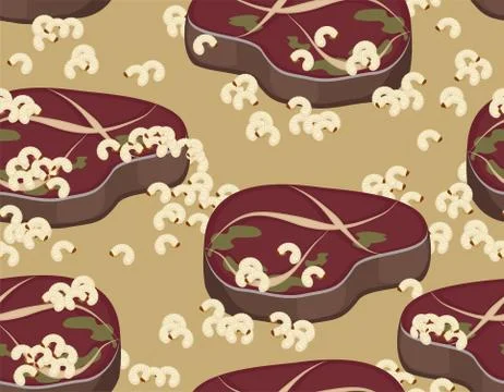 Rotten meat and worms pattern seamless. Meat and maggot background. vector te Stock Illustration