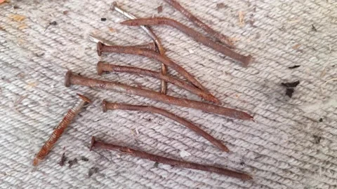 Rotten rusty iron and nails Stock Footage 165102229