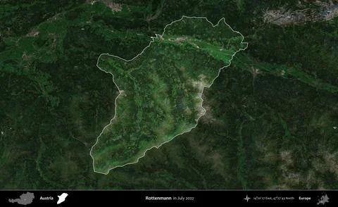 Rottenmann highlighted, Austria. Sentinel-2 Mosaic. July 2022 Stock Illustration