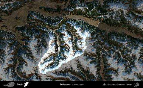 Rottenmann highlighted, Austria. Sentinel-2 Mosaic. January 2025 스톡 일러스트
