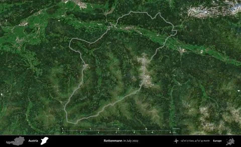 Rottenmann outlined, Austria. Sentinel-2 Mosaic. July 2022 스톡 일러스트