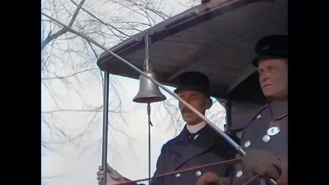 ROTTERDAM - 1925 - The horse tram operator rings his bell before driving. The Stock Footage 341973257