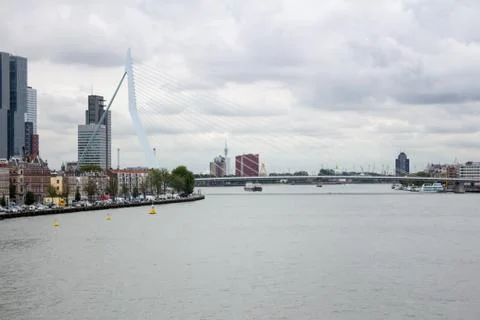 Rotterdam Erasmus Bridge day time view the Cloudy sky, The Netherlands Stock Photos