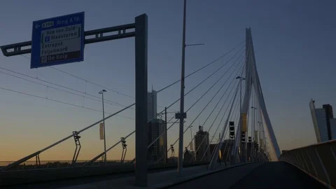 Rotterdam Erasmus Bridge Sunrise Video stock 74441653