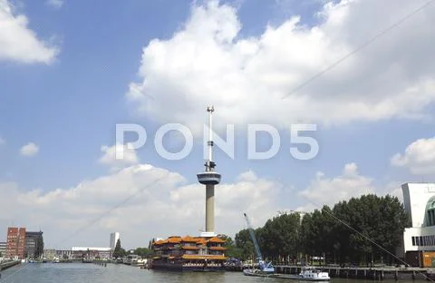 Rotterdam with euromast Stock Photos