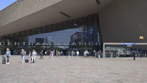Rotterdam: Front view of Rotterdam Centraal railway station modern architecture Stock Footage 310834516