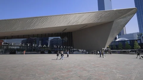 Rotterdam: Front view of Rotterdam Centraal railway station modern architecture Stock Footage 310942991