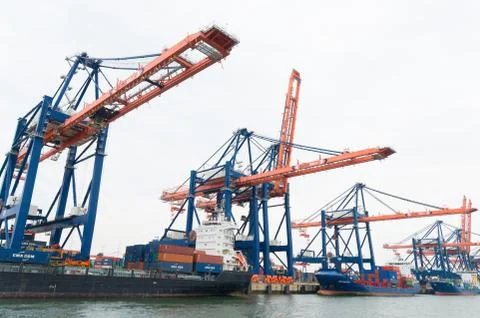 Rotterdam harbor cranes Stock Photos