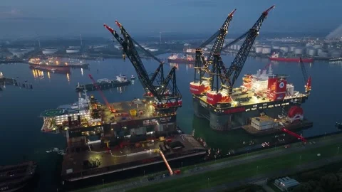 Rotterdam, Netherlands – Drone flight over industrial area with cargo ports Stock Footage 295748168