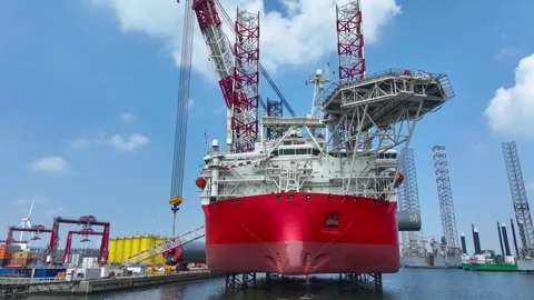 Rotterdam, Netherlands. Drone flight over industrial area with cargo ports Stock Footage 319996246