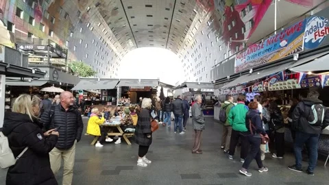 Rotterdam, Netherlands. Inside Markthal. Stock Footage 254845636