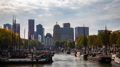 Rotterdam Oude Haven Timelapse - Cloudy Autumn Daytime Scenery Stock Footage 241186412