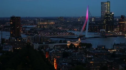 Rotterdam panoramic night view Stock Footage