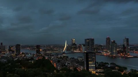 Rotterdam Skyline, Erasmusbridge, Timelapse Stock Footage 39238989