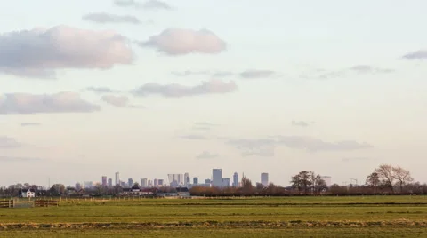 Rotterdam Skyline Sunset Time-lapse shot from the fields Stockbeeldmateriaal 61104662