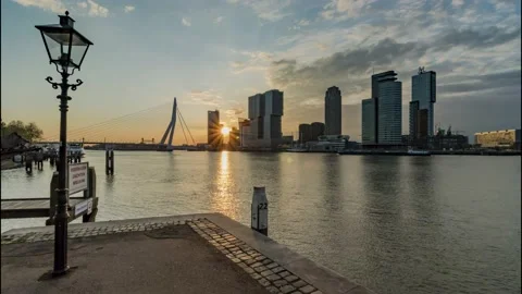 Rotterdam sunrise time lapse Stock Footage