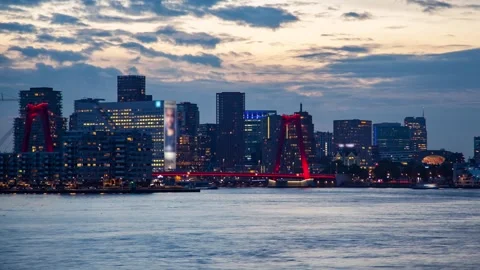 Rotterdam's Iconic Skyline and River During Autumn Timelapse Stock Footage 312929564