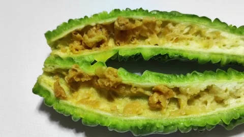 Rotting bitter melon fruit fly infestation and decomposition process isolated Stock Footage 346241129