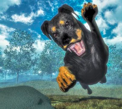Rottweiller dog running - 3D render Illustrazione stock