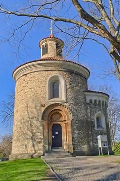 Rotunda of St. Martin in the rays of the setting sun with the blue color of.. Stock Photos