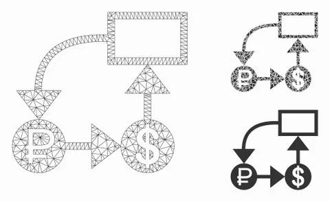 Rouble and Dollar Scheme Vector Mesh Carcass Model and Triangle Mosaic Icon Stock Illustration