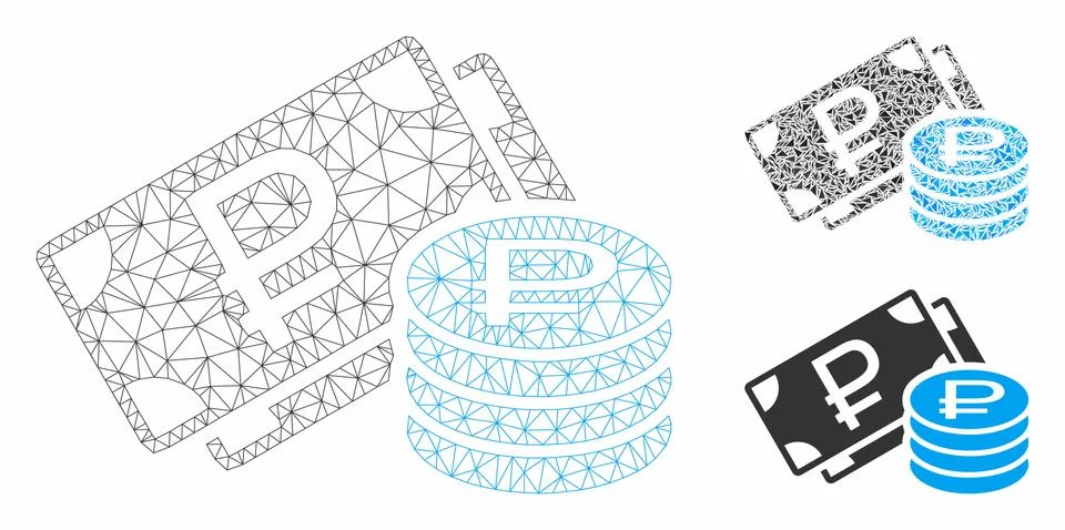 Rouble Cash Vector Mesh Network Model and Triangle Mosaic Icon Stock Illustration