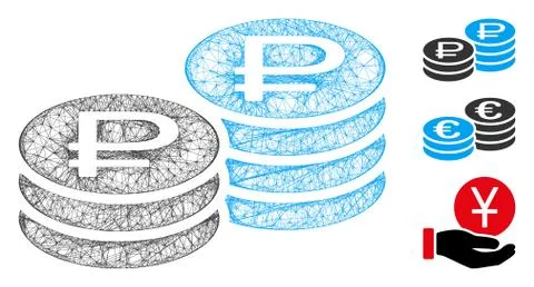 Rouble Coin Stacks Polygonal Web Vector Mesh Illustration Stock Illustration