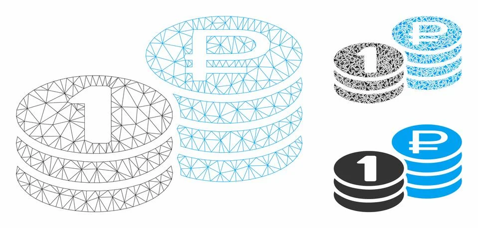 Rouble Coin Stacks Vector Mesh 2D Model and Triangle Mosaic Icon Stock Illustration