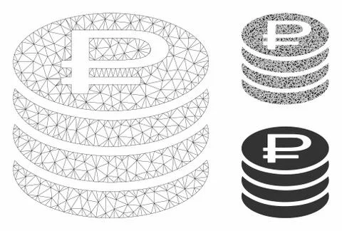 Rouble Coins Stack Vector Mesh Wire Frame Model and Triangle Mosaic Icon Stock Illustration