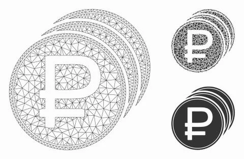 Rouble Coins Vector Mesh Network Model and Triangle Mosaic Icon Stock Illustration