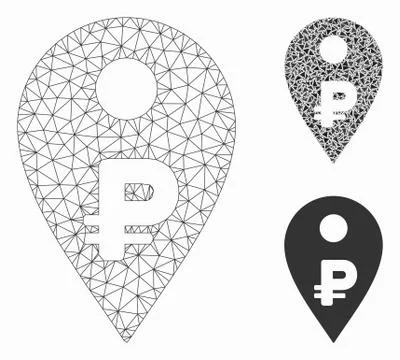 Rouble Map Marker Vector Mesh Carcass Model and Triangle Mosaic Icon Illustrazione stock